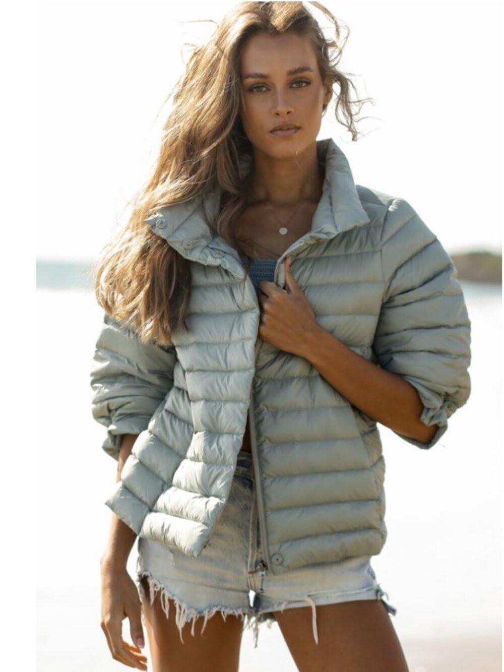 My Anorak Down Puffer Jacket Crop Sleeve Gray Sz XL